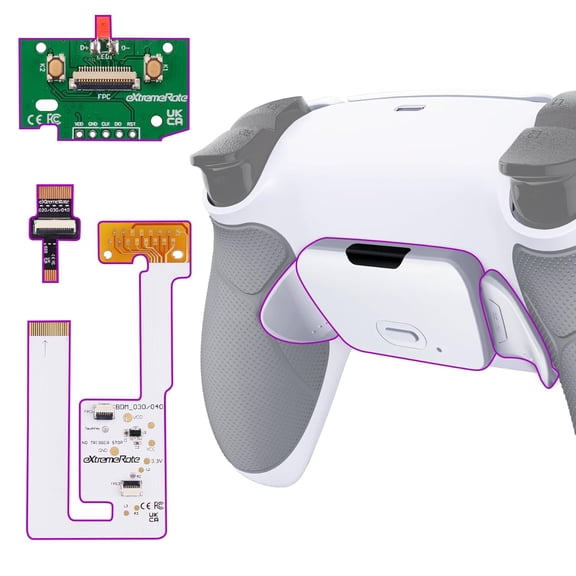 eXtremeRate White RISE V4 Remap Kit for PS5 Controller BDM-030/040/050/060 – Rubberized Grip Back Buttons & Shell