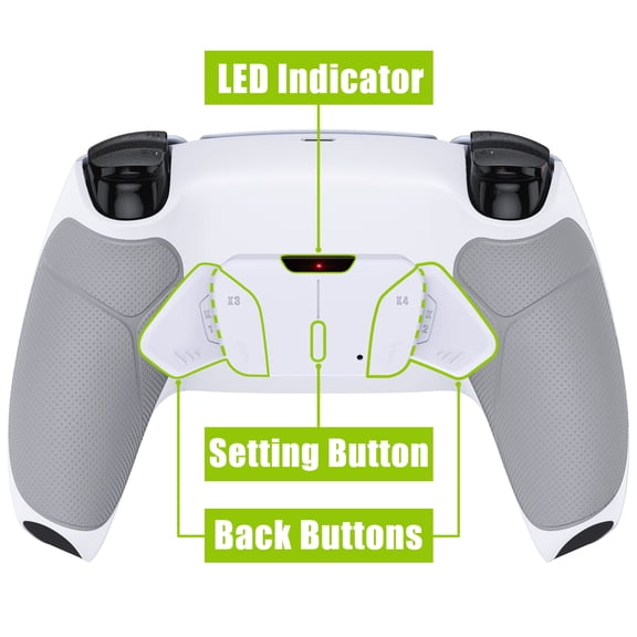 eXtremeRate White Rubberized Grip Remap Kit Upgrade Board Back Shell 4 Buttons for PS5 Controller BDM 010/020