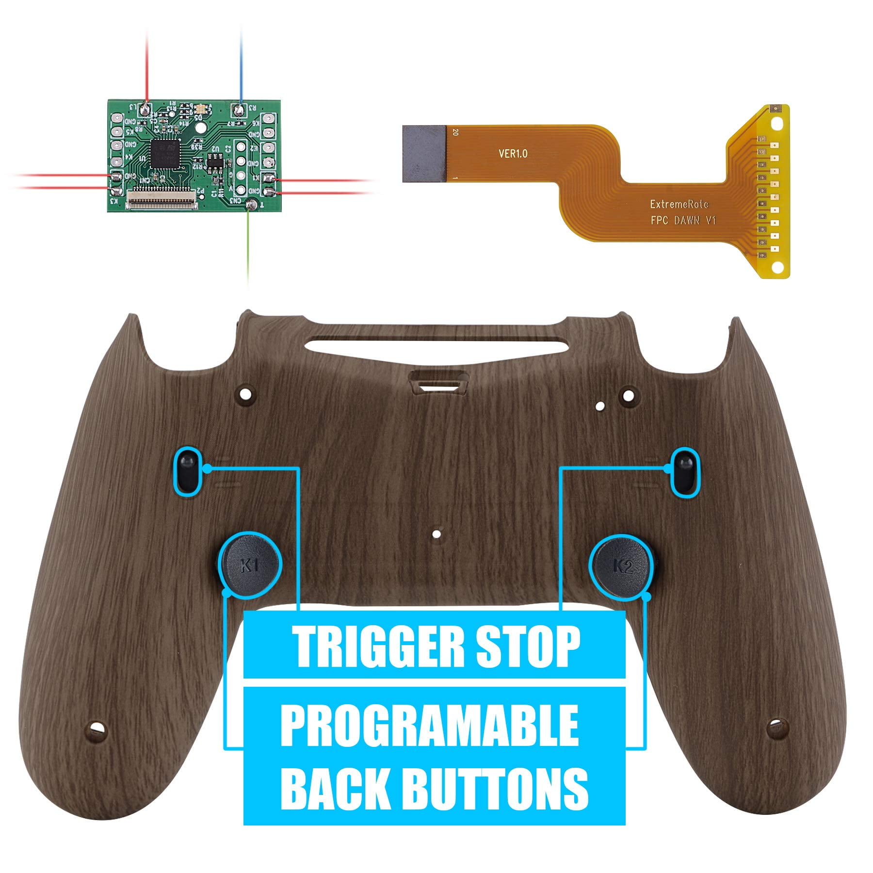 eXtremeRate Wood Grain Dawn FlashShot Trigger Stop Remap Kit