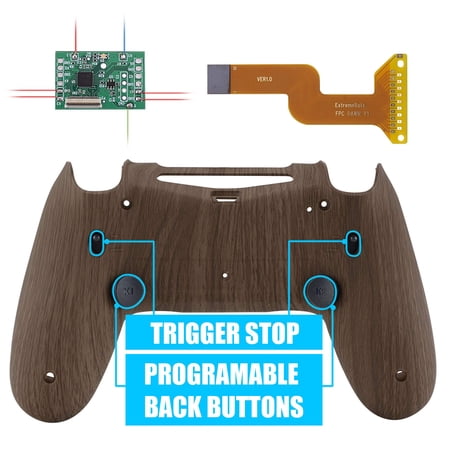 eXtremeRate Wood Grain Dawn 2.0 FlashShot Trigger Stop Remap Kit for PS4 CUH-ZCT2 Controller, Upgrade Board & Redesigned Back Shell & Back Buttons & Trigger Lock for PS4 Controller JDM 040/050/055