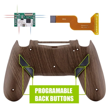 eXtremeRate Wood Grain Patterned Dawn Programable Remap Kit for PS4 Controller with Upgrade Board & Redesigned Back Shell & 4 Back Buttons - Compatible with JDM-040/050/055 - Controller NOT Included