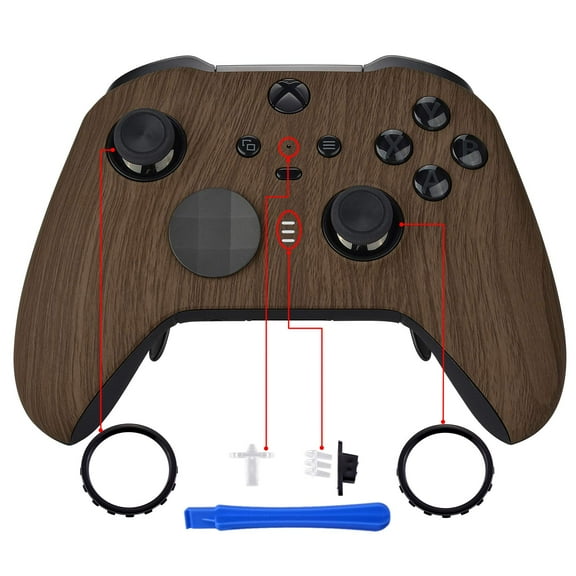 eXtremeRate Wood Grain Patterned Faceplate, Soft Touch Front Shell, Comfortable Grip for Xbox One Elite Model 1698, Xbox One Elite Series 2 Core - Controller NOT Included