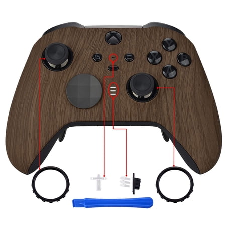 eXtremeRate Wood Grain Front Shell for Xbox One Elite (Model 1698/Series 2 Core) – Soft Touch Grip