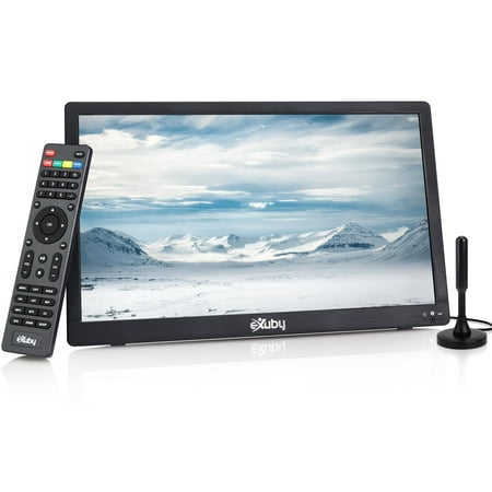 eXuby 14" Small Portable TV for RV, Kitchen, Bedroom - Use TV Stand or Mount to Wall - Includes Built-in Battery & Car Charger, Camping - Digital Tuner gets HD Channels