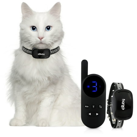 eXuby - Small Cat Shock Collar w/Remote - Designed for Training Cats - Prevents Unwanted Meowing, Scratching & Roaming - Sound, Vibration & Shock Modes - 9 Levels - Water Resistant - Black