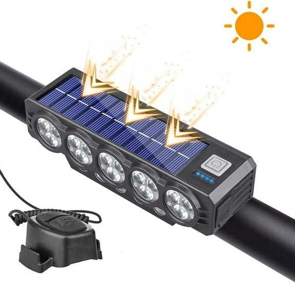 eYotto 3 in 1 Solar Bike Light, Rechargeable 10 LED Bike HeadLight, Solar Bike Light with Speaker, Bicycle Light with Alerting, Bike Spotlight