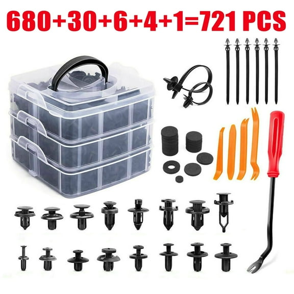 eYotto 721 Pcs Plastic Car Retainer Clips with Fastener Remover, Auto Fasteners Push Trim Clips Pin Rivet Bumper Kit, Tools Set