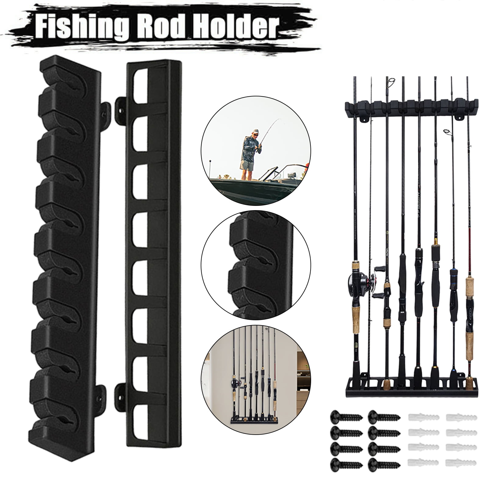 eYotto 8 Fishing Rod Holder Vertical Fishing Rod Rack Wall Mount for Boat  Storage 