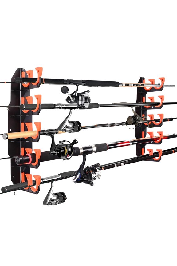 10 Fishing Rod Rack, Horizontal Fishing Rod Rack Wall Mount Fishing Rod Holder for Storage, Orange