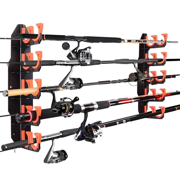 eYotto 10 Fishing Rod Rack, Horizontal Fishing Rod Rack Wall Mount Fishing Rod Holder for Storage, Orange