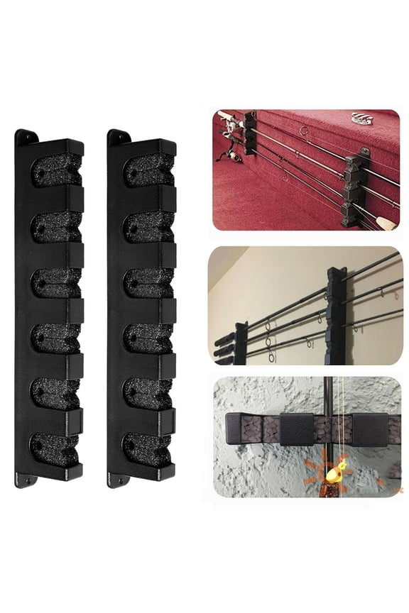 Horizontal Fishing Rod Rack Wall Mount Rod Holder, 6 Vertical Fishing Pole Storage Organizer