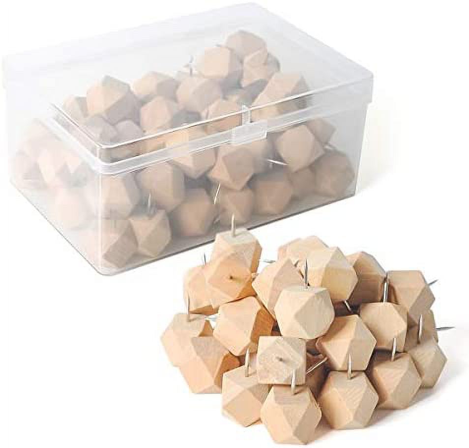 eZAKKA 60 Pieces Wood Push Pins Geometric Wooden Thumb Tacks Decorative