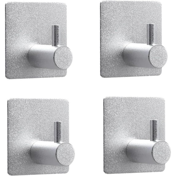 eZAKKA Wall Hook,4 Pack Adhesive Hooks, Self Shower Hooks Stainless Steel Waterproof Shower Wall Stick for Hanging Robes, Towels, Wall, Bathroom, Shower, Kitchen, Living Room, Silver
