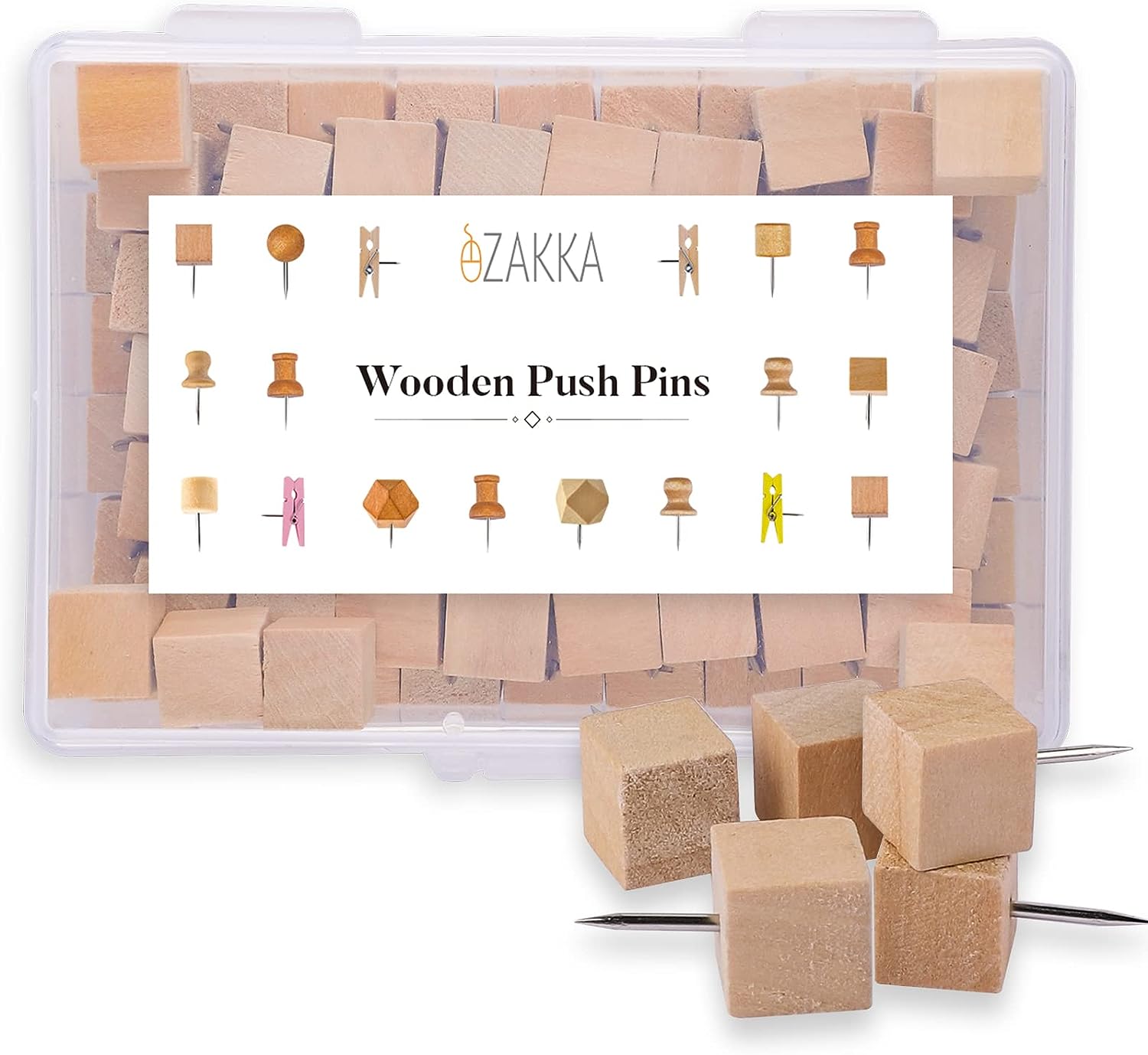 eZAKKA Wood Push Pins 100Pieces Square Wooden Thumb Tacks Decorative