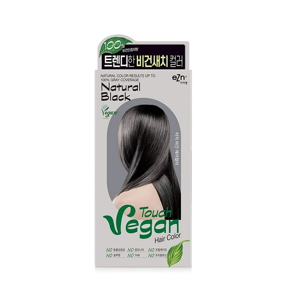 eZn Touch Vegan Permanent Hair Dye, Natural Black Color, Vegan Ingredients, Ammonia Free, No THB, No Triclosan, No Phthalates, No Gluten, Up to 100% Gray Coverage
