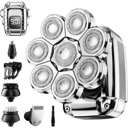 Head Shaver for Bald Men, 8-in-1 Men’s Electric Shaver Bald Head Shaver for Men,Electric Razor for Bald Men IPX7 Waterproof Rotary Shaver Grooming Kit with LED Display