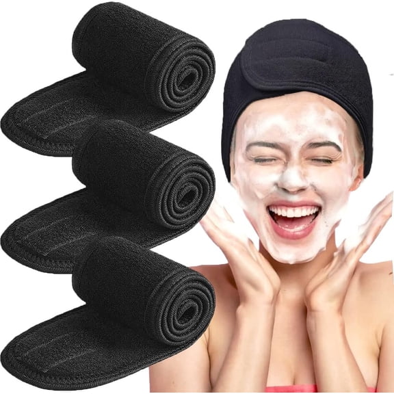 eadband  3 Pack Adjustable Facial Headband, Women Facial Makeup Head Band Head Wraps for Shower Washing Face (Black)
