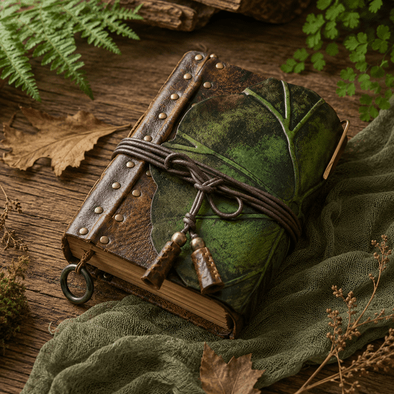 eaf Embossed 3D Journal Notebook, Green Cover with Cord Tie, Decorative Writing Diary for Notes, Sketching & Gift