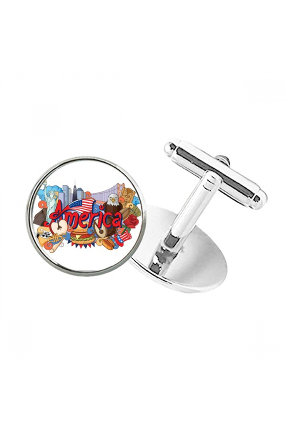 eagle burger amegraffiti round button cuff clip stud cufflinks