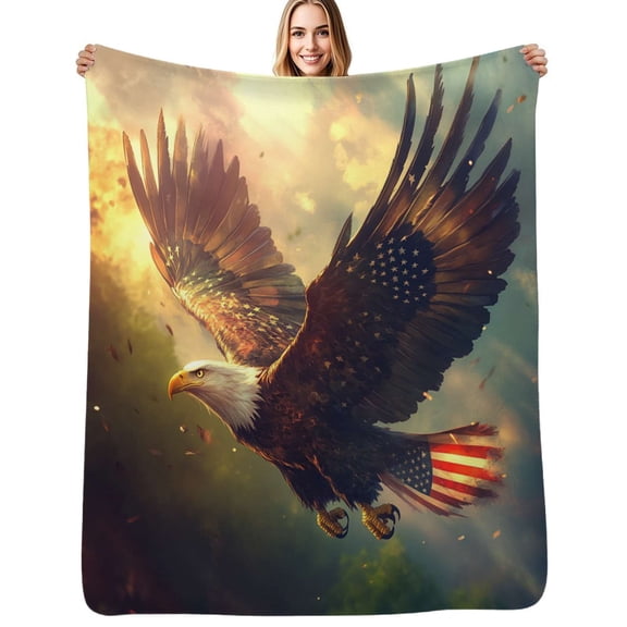 eagle with American flag Flannel Blankets Soft Warm Throw Blanket Autumn Camping Bedroom Aesthetic Bedspread