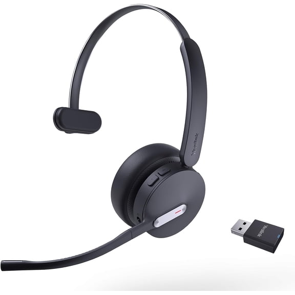 ealink WH64 Hbrid DECT& Bluetooth Wireless Headset, 492ft Range Mono UC Zoom Headphones with DECT Dongle, 3X Mic, 26H Talk Time, Office Work Portable Single On Ear Headsets for PC,Cellphone,Laptop