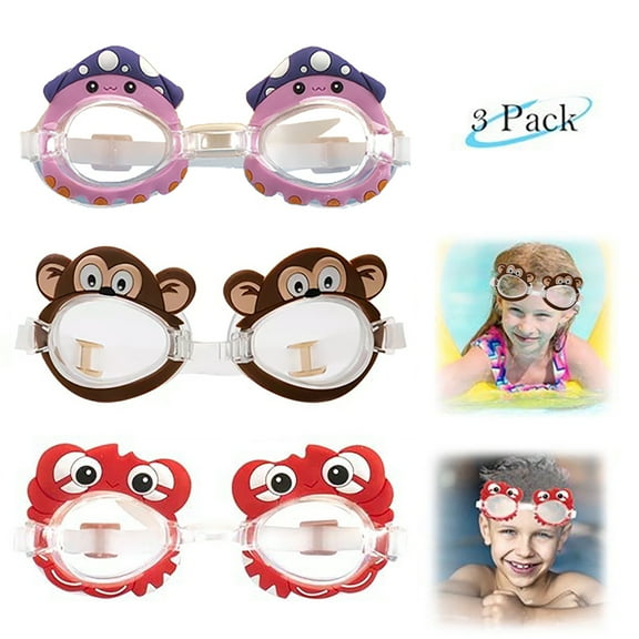 eapsneg Kids Swim Goggles Pink Cartoon Crab Anti Fog Sport Goggles, 3 Piece