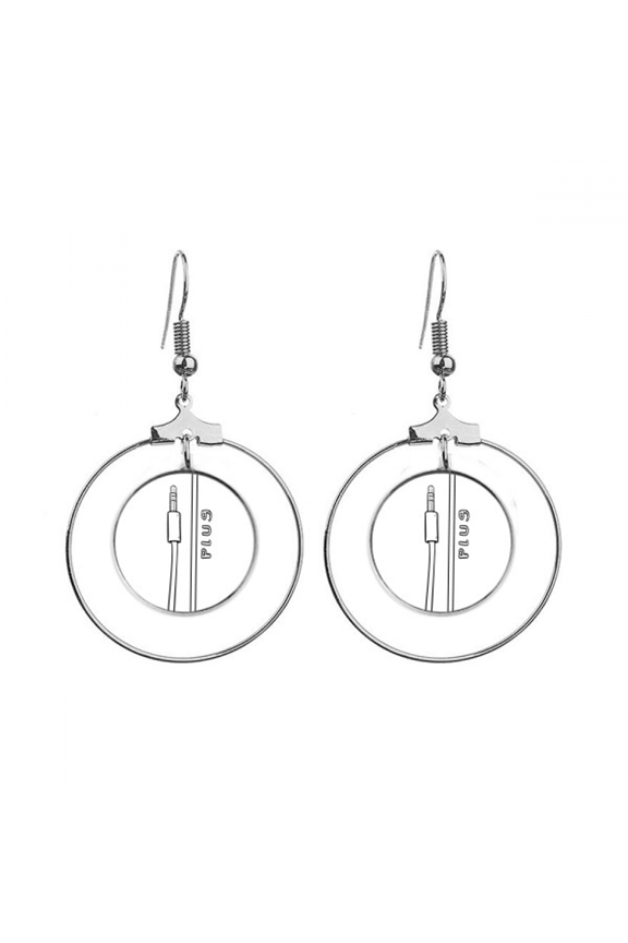earph plug line hand-drawing earrings dangle hoop jewelry drop circle