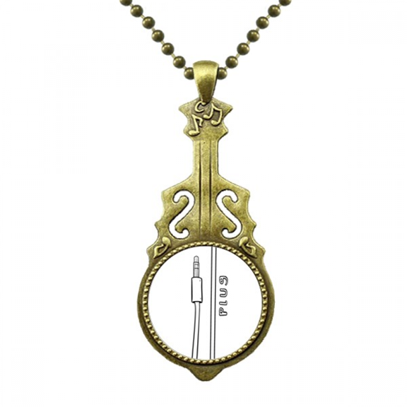 earph plug line hand-drawing necklace antique guitar jewelry music pendant