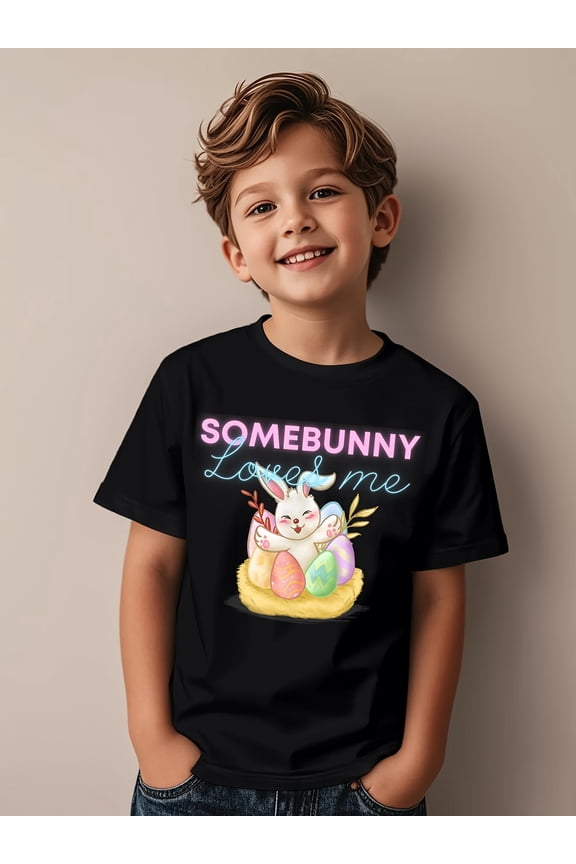 easter bunny series t shirt casual crew neck pullover slightly elastic fabric boys and girls suitable as birthday gifts and everyday wear
