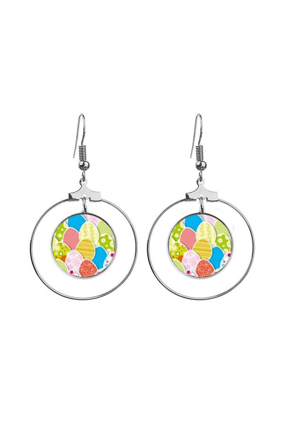 easter festival cute colored egg culture earrings dangle hoop jewelry drop circle