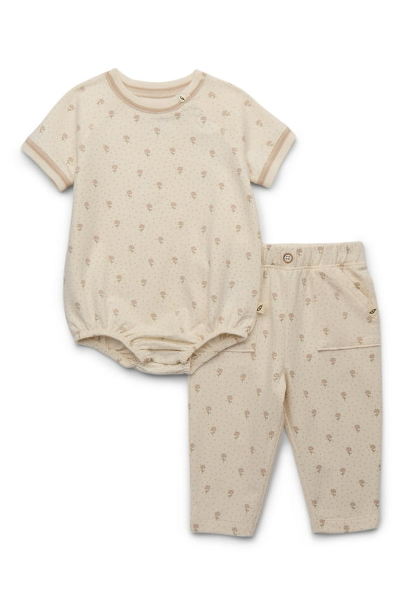 Baby Girl or Boy Newborn Outfit Set, 2-Piece French Terry Bodysuit and Pants with Pockets, Neutral Baby Clothes, Sizes 0M–24M
