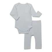 easy-peasy Baby Boys or Girls Organic Rib Long Sleeve Bodysuit with Pocket and Leggings Set, 2-Piece, Sizes 0M-24M