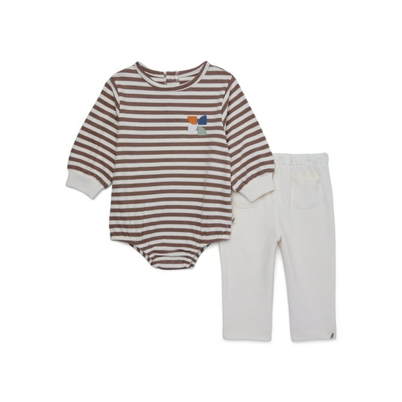 easy-peasy Baby Cotton Dumpling Bodysuit and Pants, 2-Piece Outfit Set, Sizes 0-24 Months