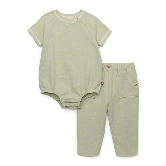 easy-peasy Baby Girl or Boy Newborn Outfit Set, 2-Piece French Terry Bodysuit and Pants with Pockets, Neutral Baby Clothes, Sizes 0M–24M