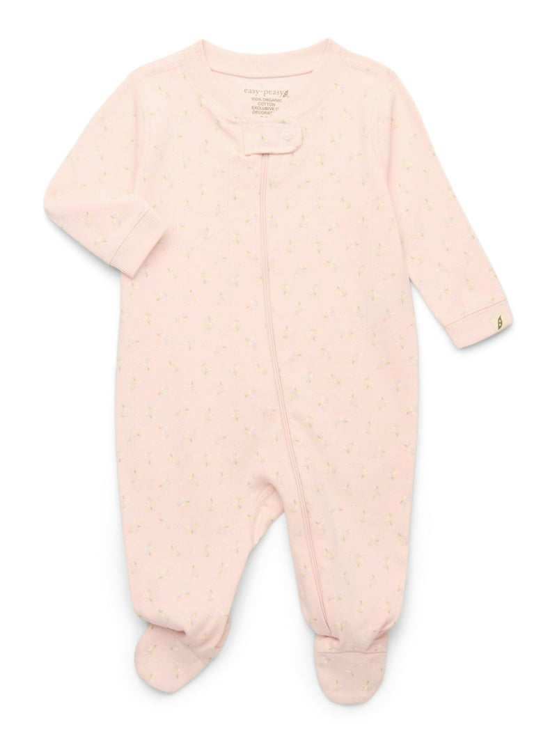 easy-peasy Organic Cotton Baby Girl Footed Pajamas, Long Sleeve