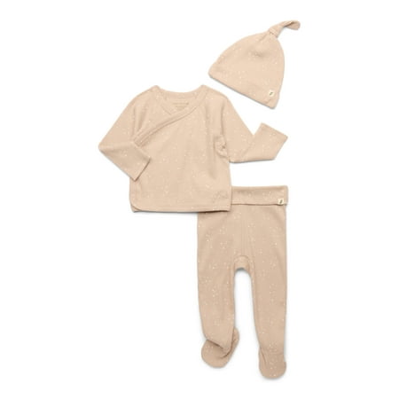 easy-peasy Organic Cotton Baby Girl Pajama Set, 3-Piece Footed Pants, Foldover Top & Hat, Newborn–9 Months