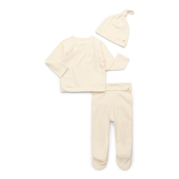 easy-peasy Organic Cotton Baby Girl Pajama Set, 3-Piece Footed Pants, Foldover Top & Hat, Newborn–9 Months