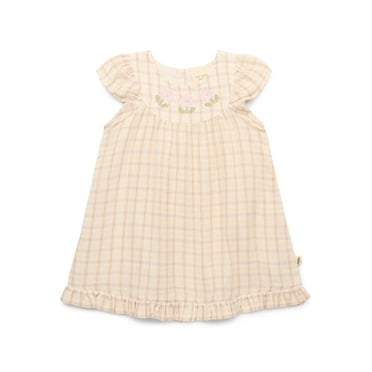easy-peasy Baby Girls Organic Cotton Gauze Embroidered Flutter Dress, Sizes 0-24M