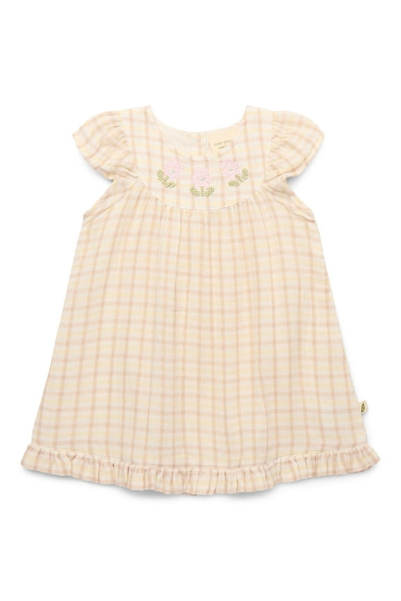 Baby Girls Organic Cotton Gauze Embroidered Flutter Dress, Sizes 0-24M