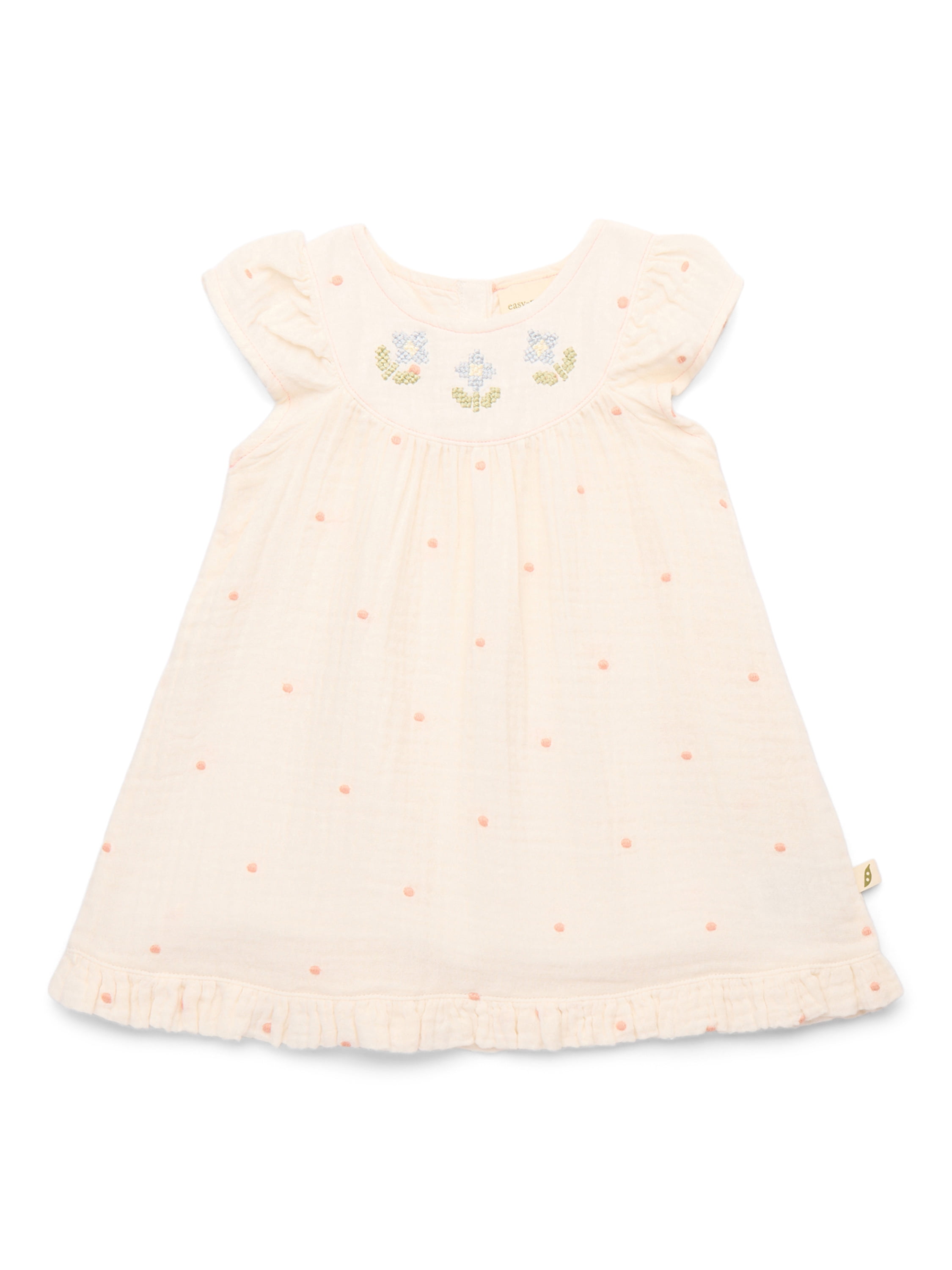 Baby Girls Organic Cotton Gauze Embroidered Flutter Dress, Sizes 0-24M
