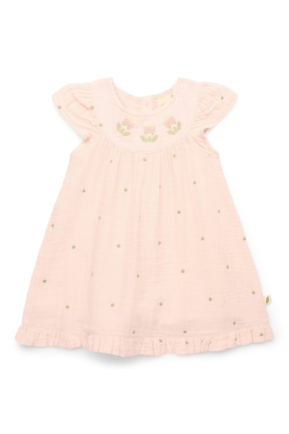 Baby Girls Organic Cotton Gauze Embroidered Flutter Dress, Sizes 0-24M