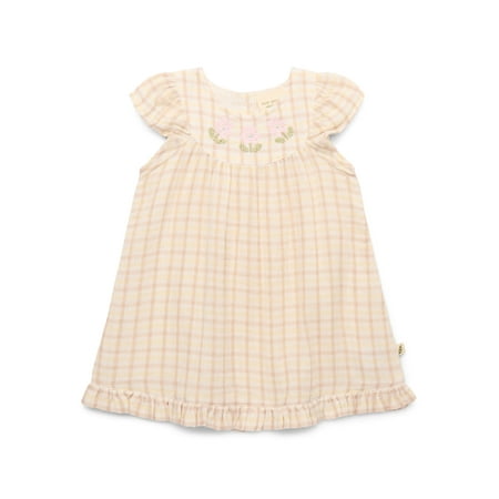 easy-peasy Baby Girls Organic Cotton Gauze Embroidered Flutter Dress, Sizes 0-24M