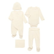 easy-peasy Baby Girls 5-Piece Organic Cotton Pajama Set – Sleeper, Bodysuit, Footed Pants, Hat & Blanket, Sizes 0M–9M