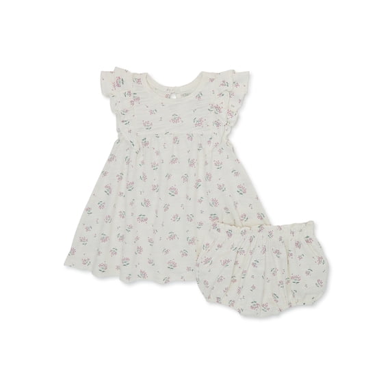 easy-peasy Baby Girls Print Dress and Diaper Cover, Sizes 0-24 Months