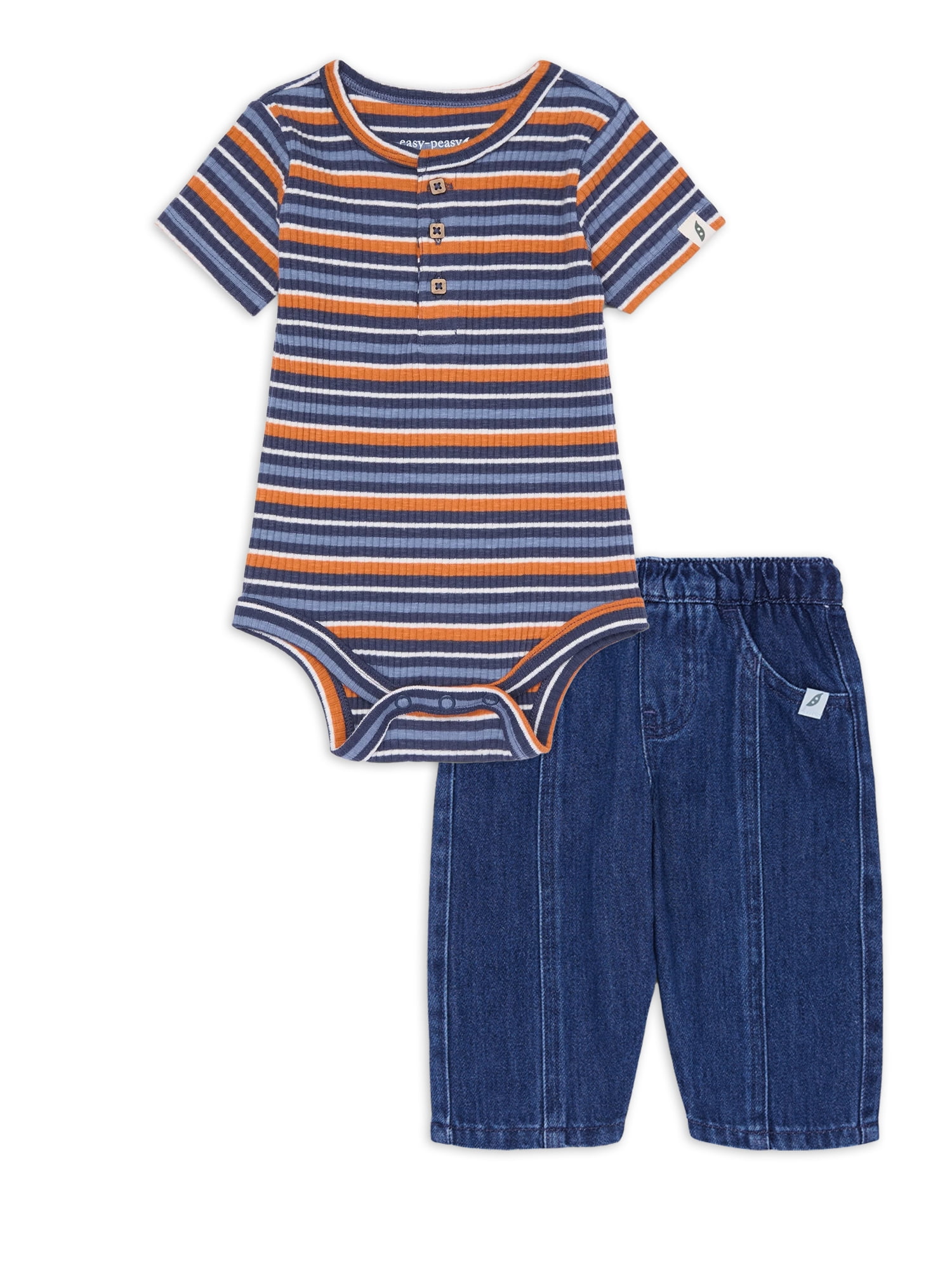 easy-peasy Baby Henley Bodysuit & Denim Pant Set, 2-Piece, 0-24 Months