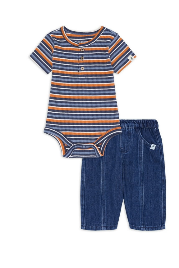 Baby Henley Bodysuit & Denim Pant Set, 2-Piece, 0-24 Months