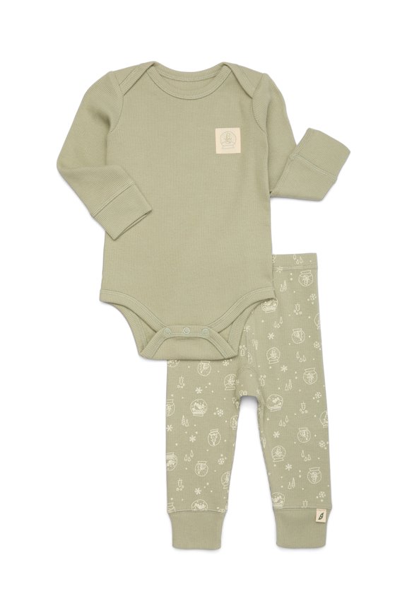 Baby Holiday Rib Bodysuit and Legging Outfit Set, 2-Piece, Sizes 0-24 Months