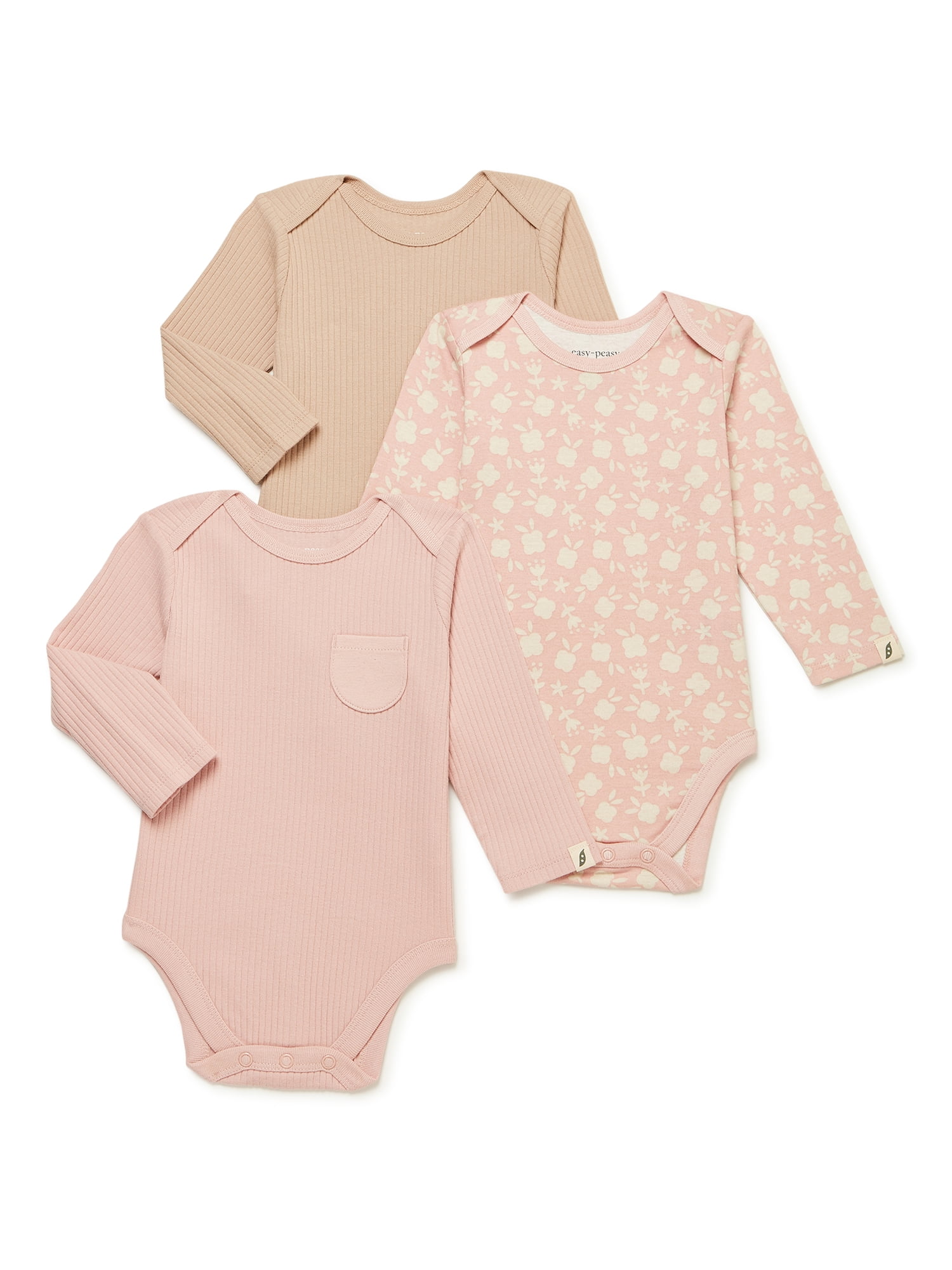 easy-peasy Baby Long Sleeve Bodysuit, 3-Pack, Sizes 0/3-24 Months