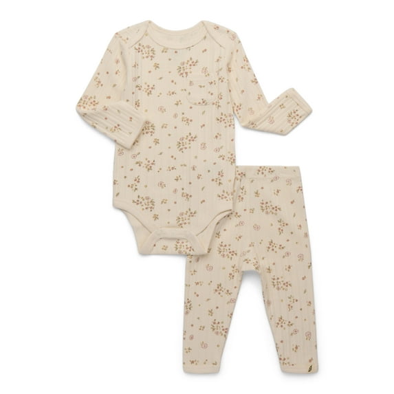 easy-peasy Baby Boys or Girls Organic Rib Long Sleeve Bodysuit with Pocket and Leggings Set, 2-Piece, Sizes 0M-24M