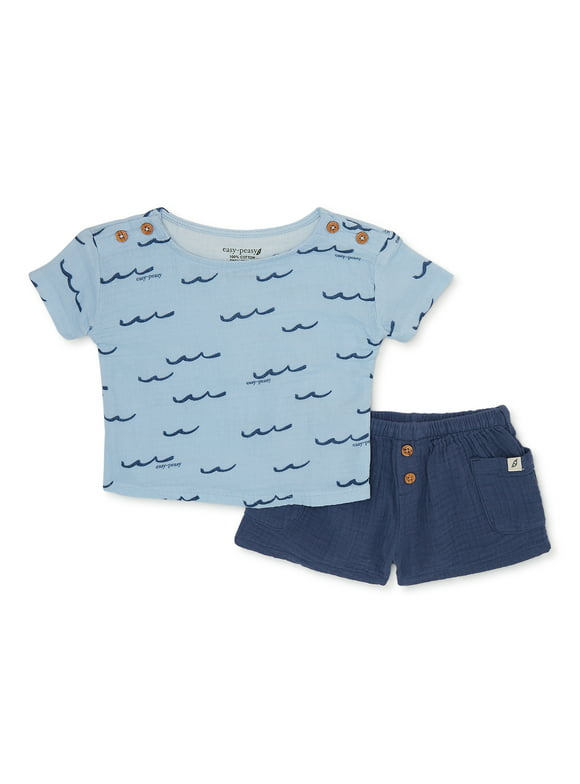 easy-peasy Baby Short Sleeve Tee and Shorts Outfit Set, 2-Piece, Sizes 0M-24M